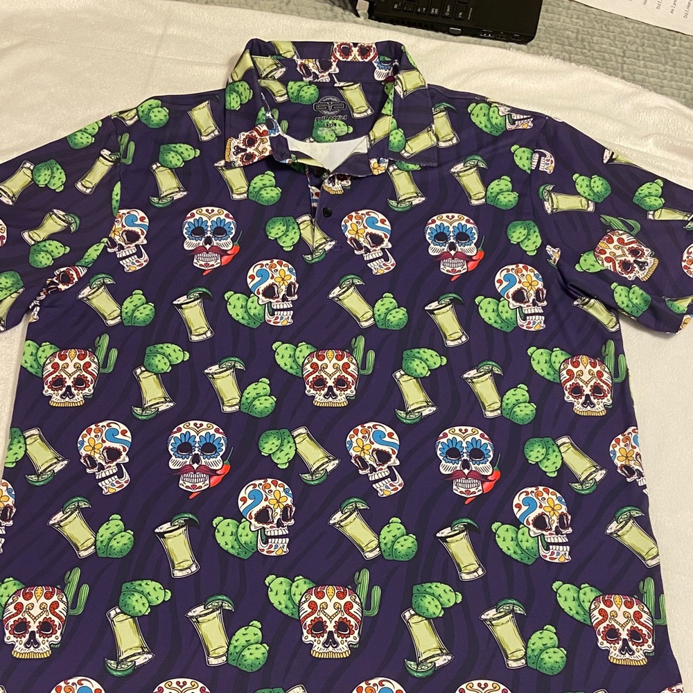 Golf Addict Sugar Skull Wicking Golf Polo
